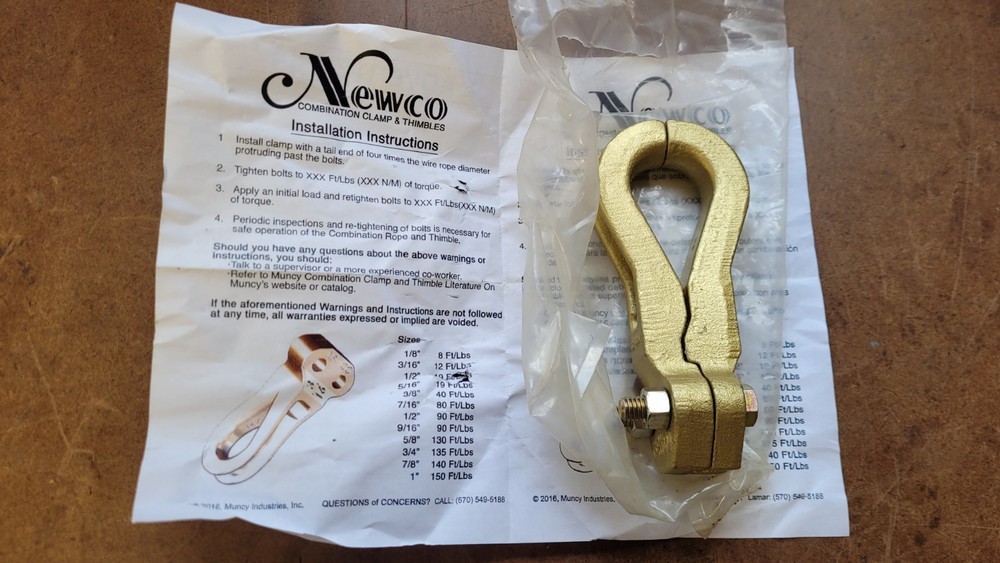 Muncy Newco Combination Clamp & Thimble For 3/8" Wire Rope