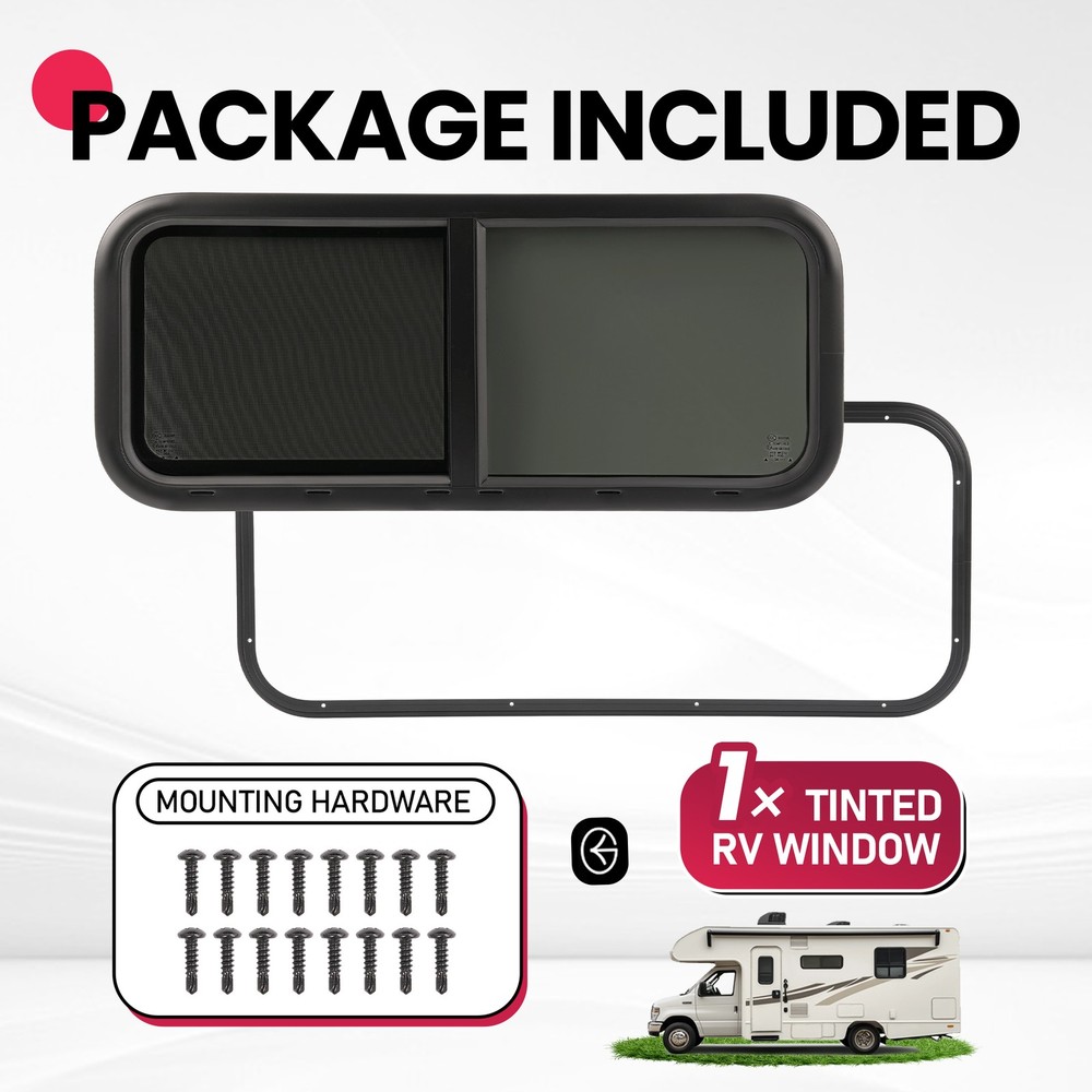 48" Width X 22" Height Horizontal Slider RV Window Cargo Trailer W/ Screen