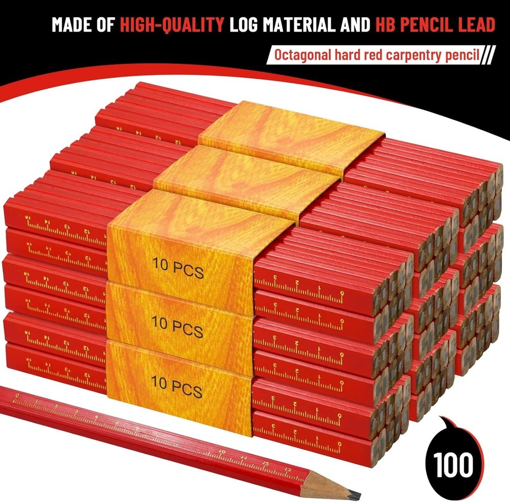 100PCS Carpenter Pencils Octagonal Hard Black Woodworking Marking Construction