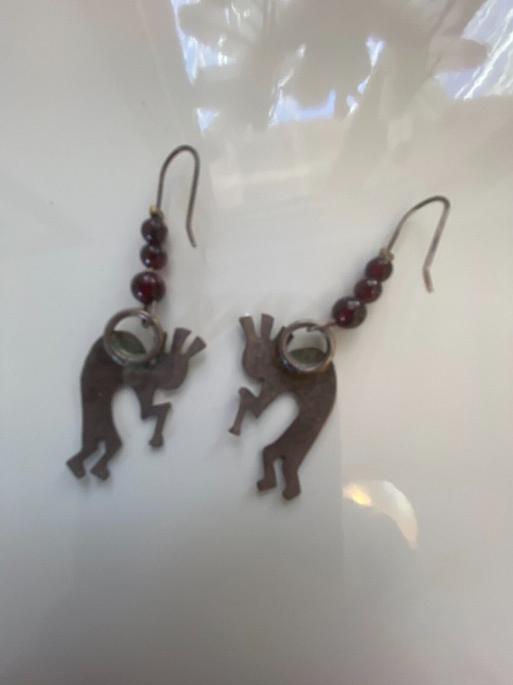 Sterling silver kokopelli earrings with Ruby colored beads