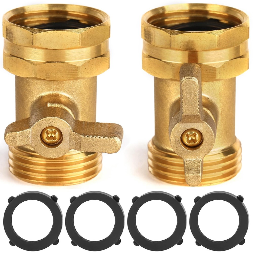 2 Pack Garden Hose Shut Off Valve - Extended Handle - 3/4" Heavy Duty Solid B...