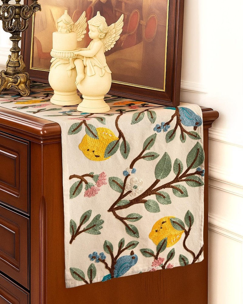 Canvas Embroidered Table Runner - 13"x 72" Coffee Table Runner for Living Roo...
