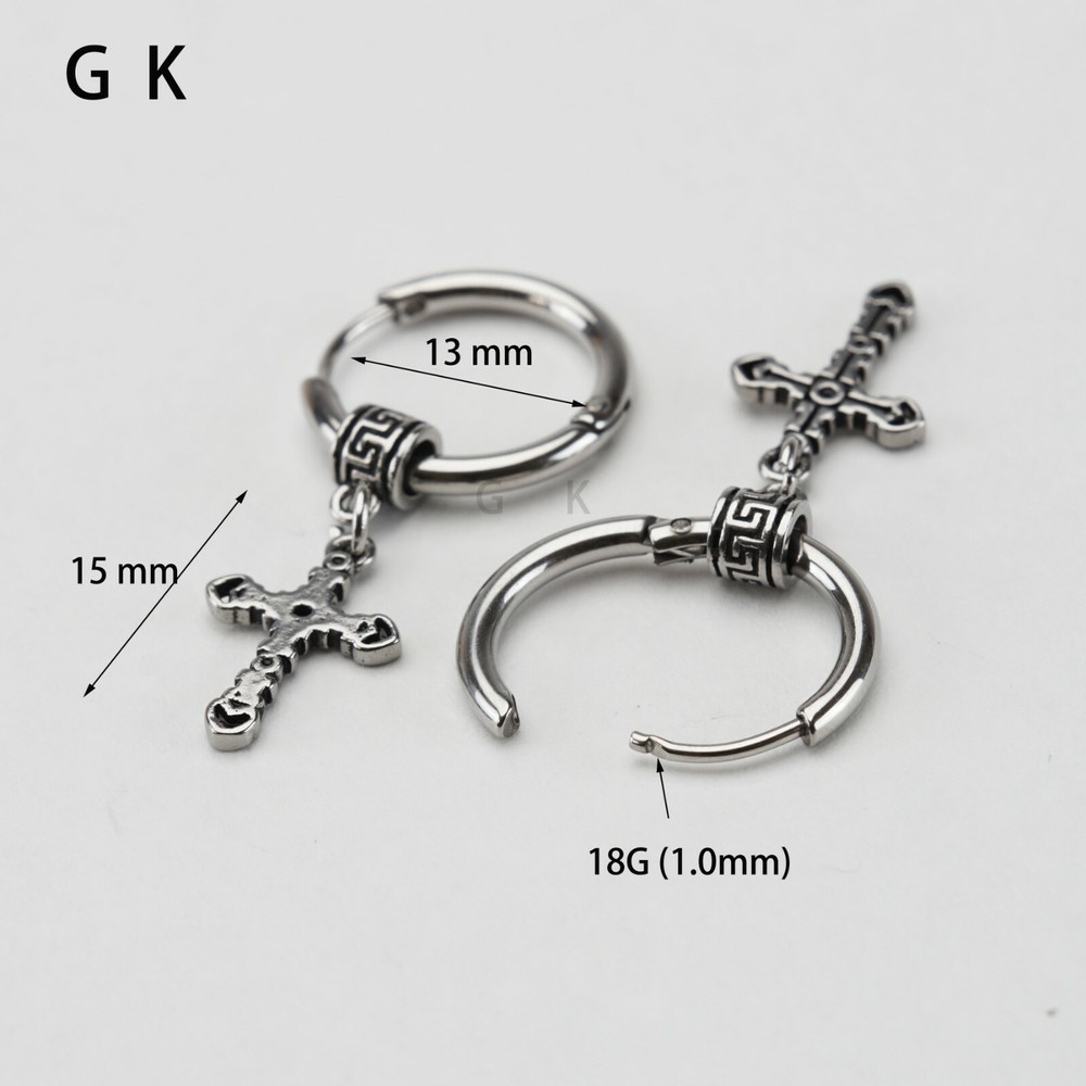 2pcs Stainless Steel Cross Huggie Hoop Dangle Drop Stud Earrings Piercing