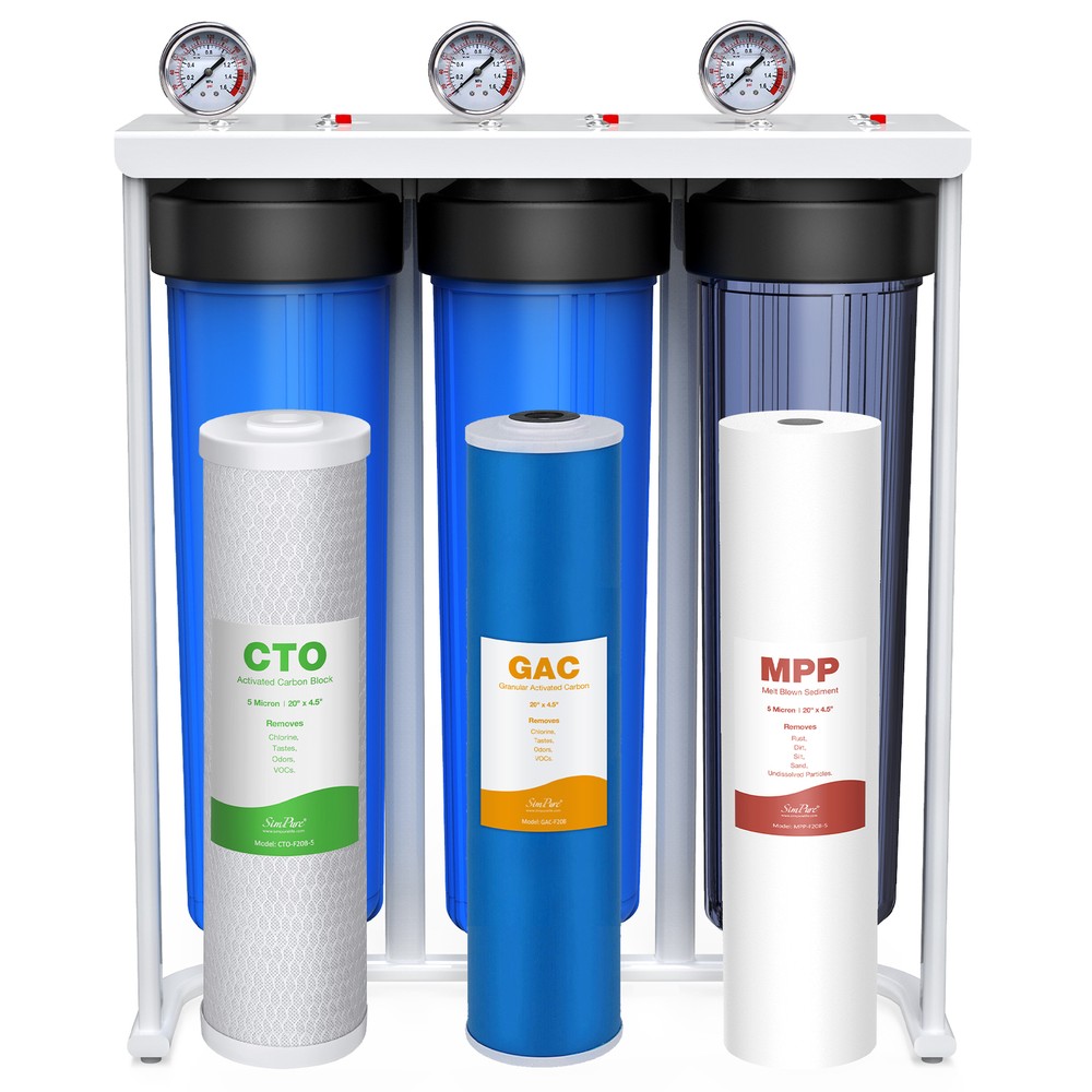 20x4.5" Big Blue 3-Stage Whole House Water Filter System with 3 Filters for Well