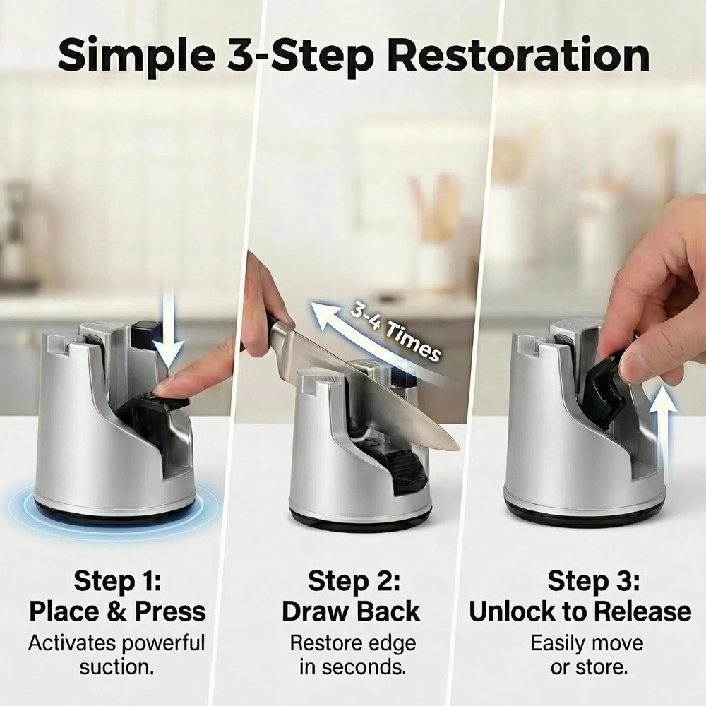 Knife Sharpener for Kitchen Knives, 3Stage Suction Cup Sharpening Tool for St...