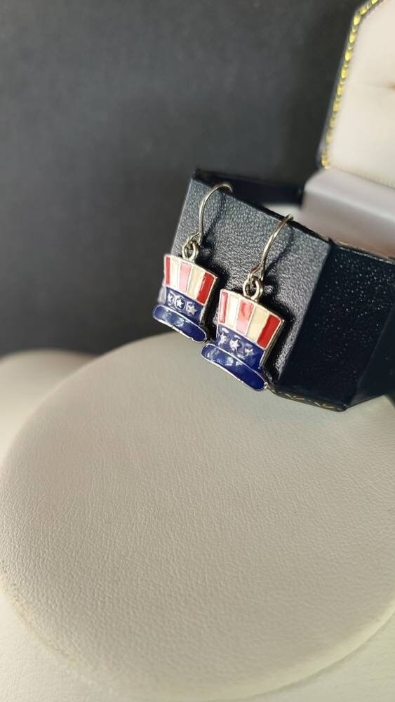 American Flag Hat Shaped Dangling Earrings