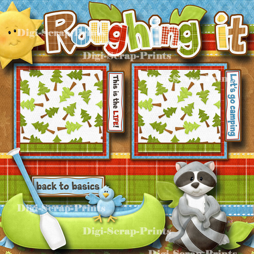 ROUGHING IT camping premade scrapbook pages paper piecing layout DIGISCRAP A0130