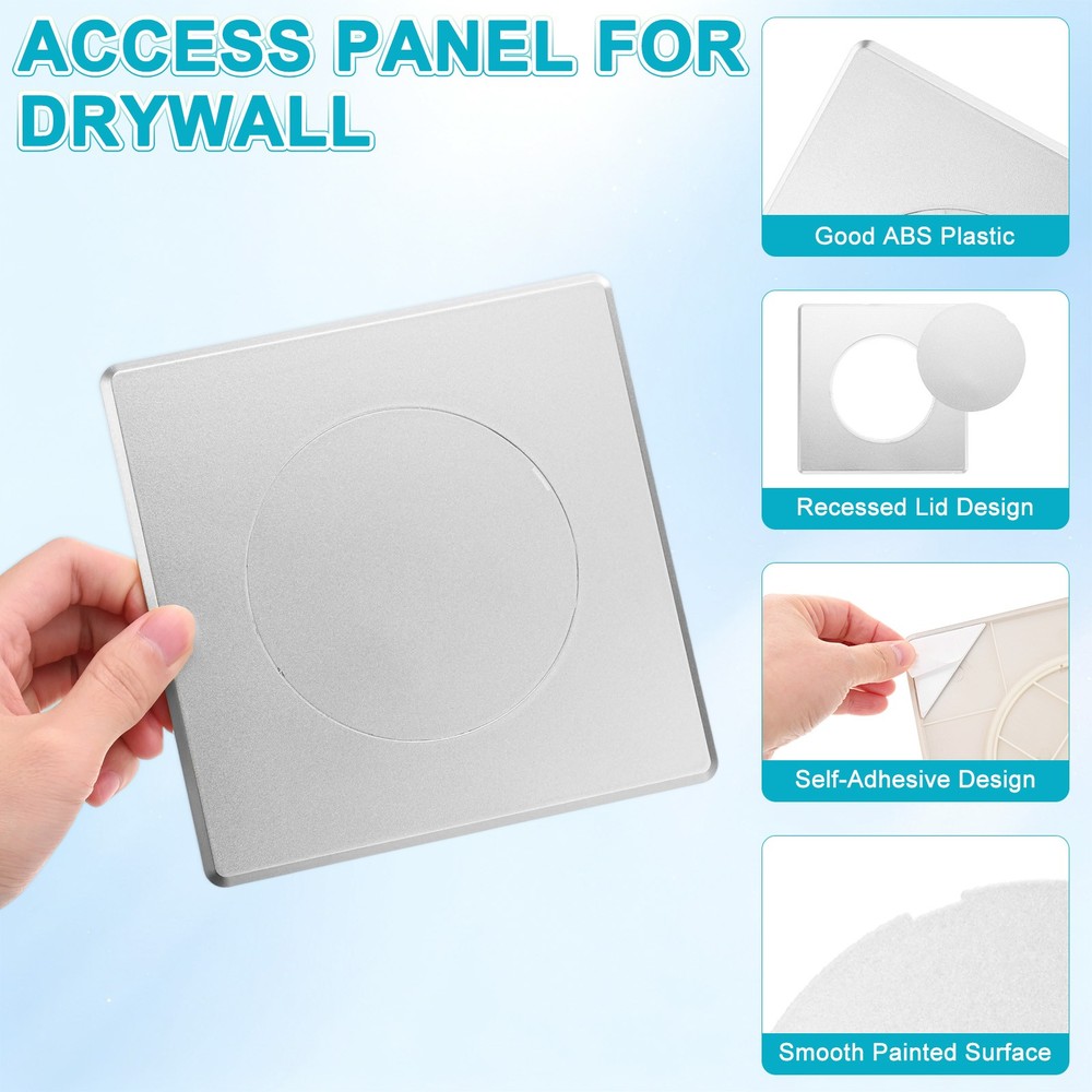 1-Pack Access Panel for Drywall, 4x4" Plastic Removable [Silver Tone, Round]