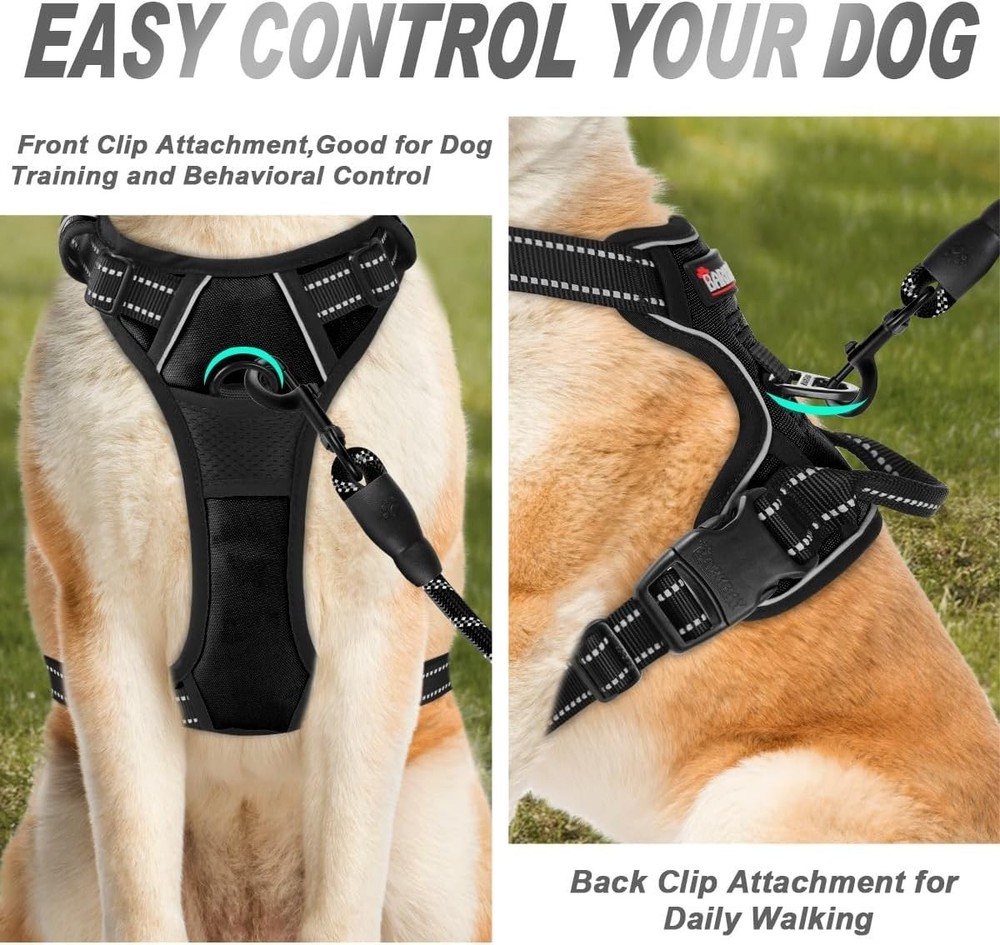 No Pull Dog Harness Front Clip Heavy Duty Reflective Easy Control Handle Large