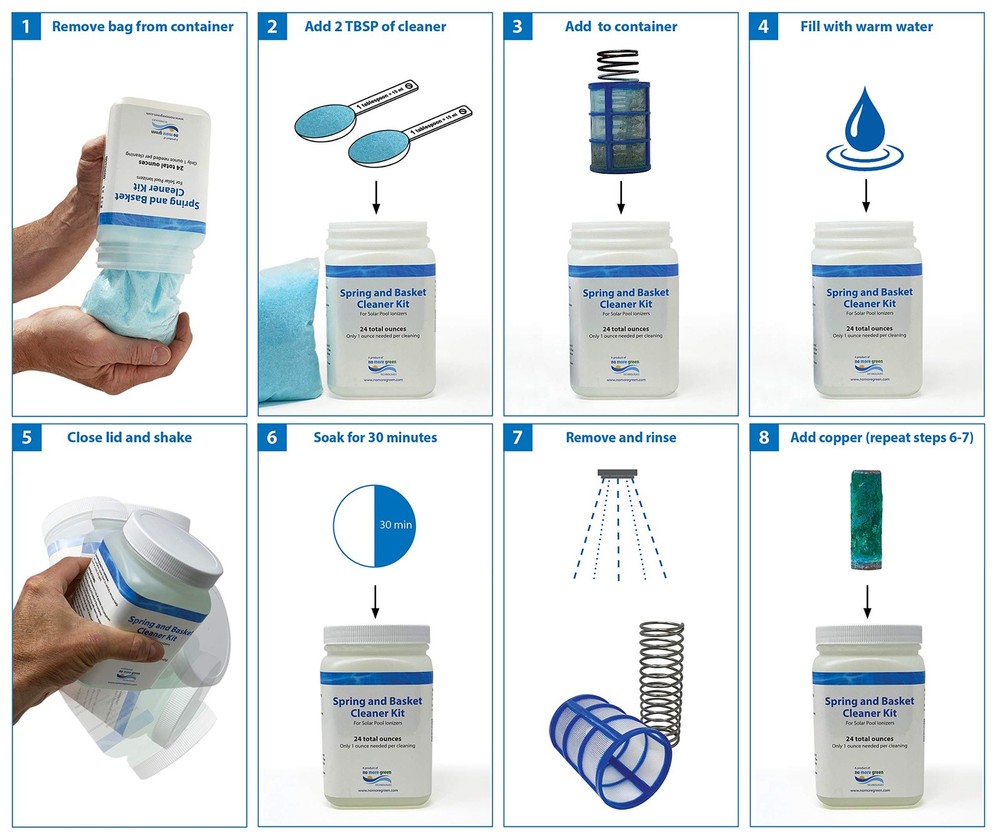 - Solar Pool Ionizer Cleaning Kit, Includes Spring and Basket Cleaner, Copper...