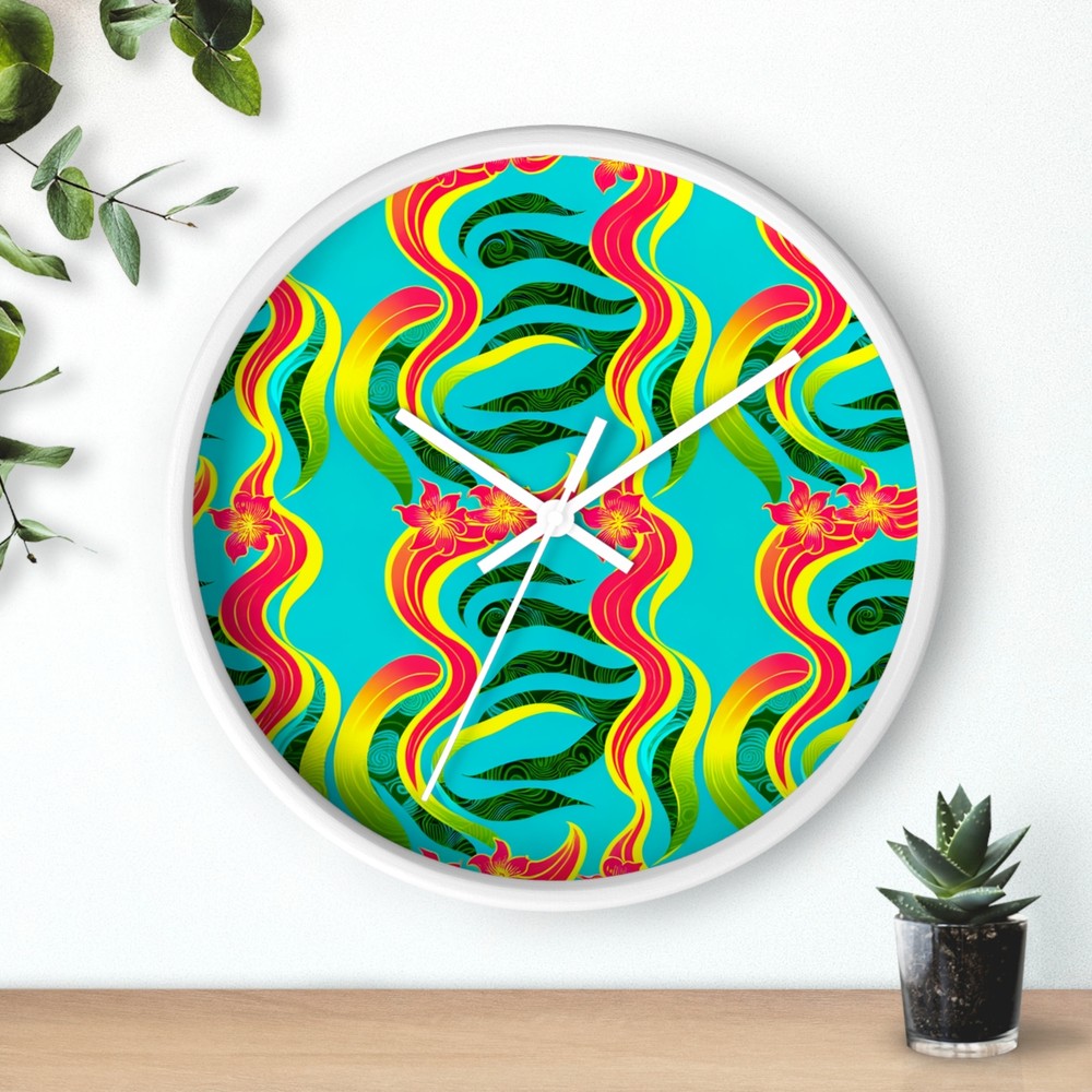 Home Decor Wall Clock Tropical Abstract Wave Pattern Modern Beach Home