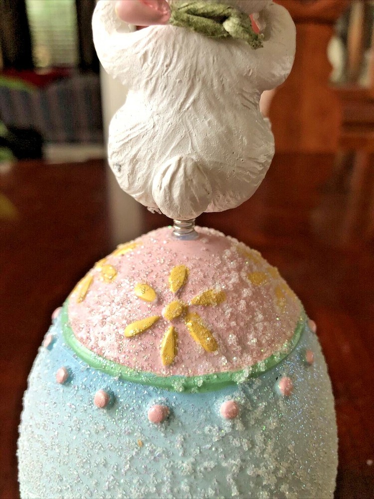Sparkle Happy Easter Egg with Spring Bunny Rabbit on Top 7.5" x 3.5" x 3.5"
