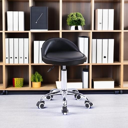 PU Leather Round Rolling Stool W/ Back Rest Height Adjustable Swivel Drafting