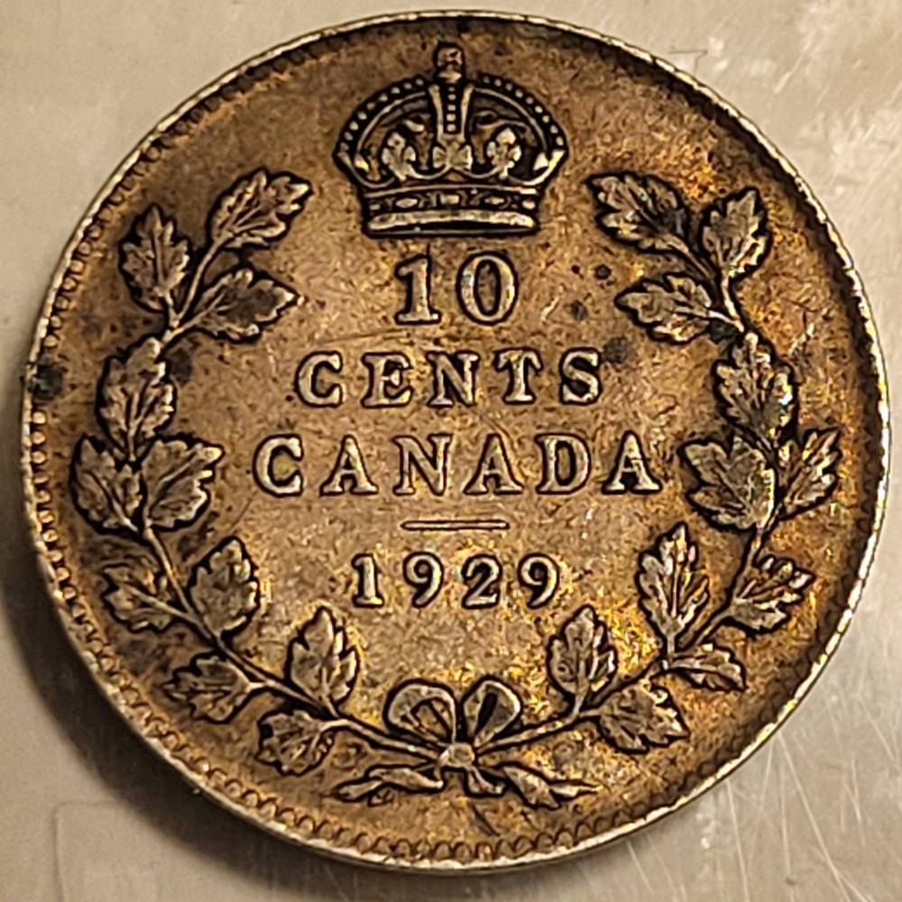 1929 Canada Silver 10 Cents - Better Grade! Nice Toning!