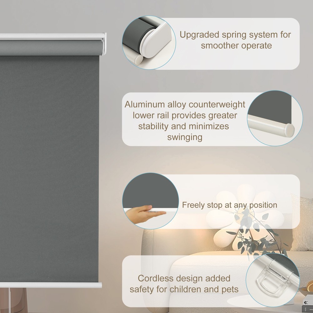 Changshade Cordless Roller Shade Fabric Window Blind For Light Blocking Blackout