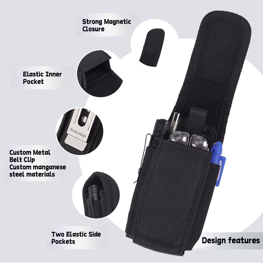 Multitool Sheath - Magnetic Closure EDC Belt Pouch Organizer with Black