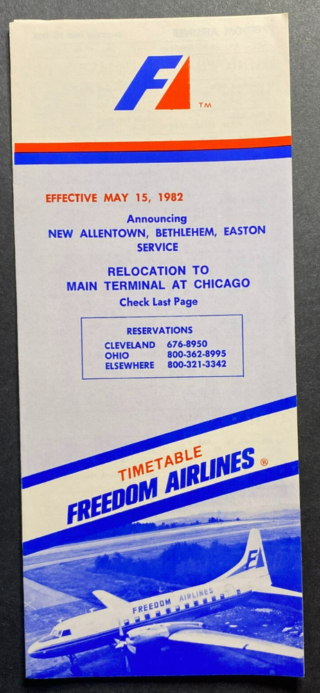 Freedom Airlines Timetable Effective May 15, 1982