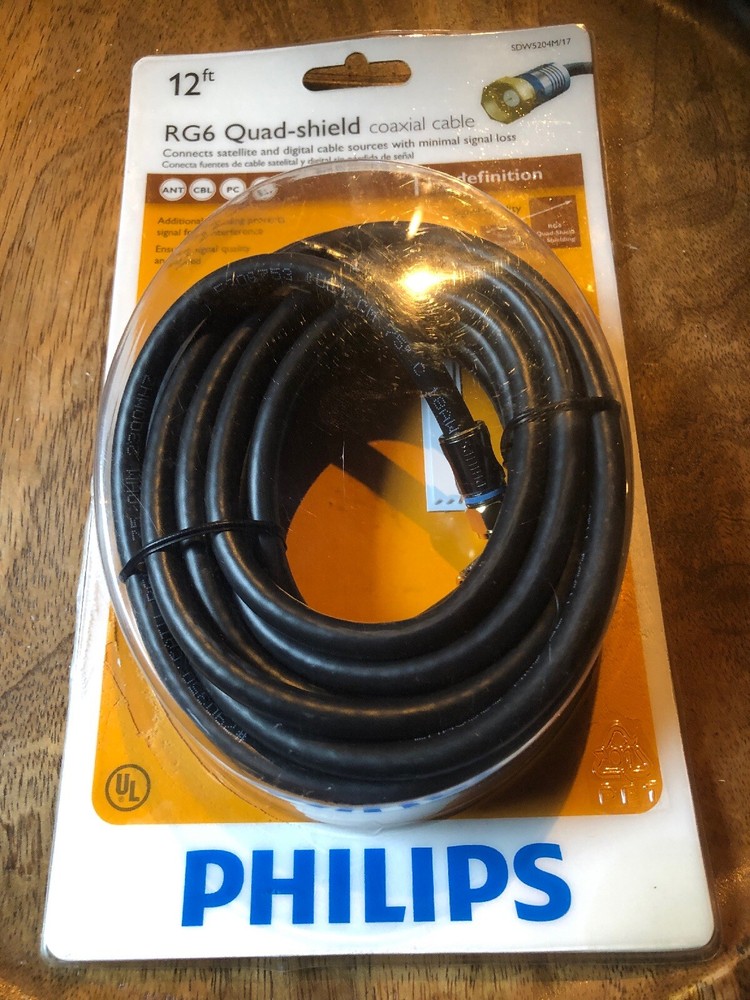 Phillips RG6 12 ft Quad Shield Coaxial Cable New In Package