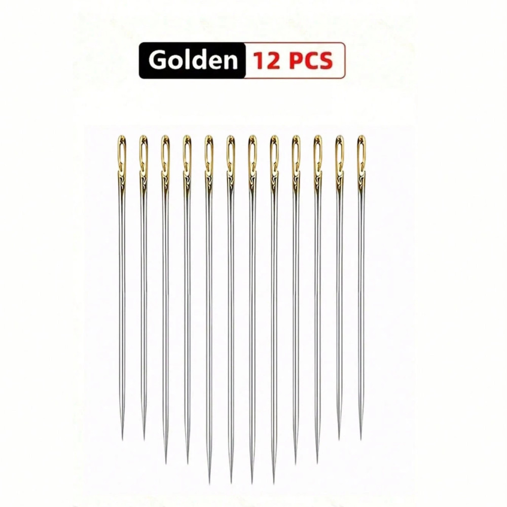 12Pcs Self Threading Needles Embroidery Easy Thread Sewing Hand Needles Assorted