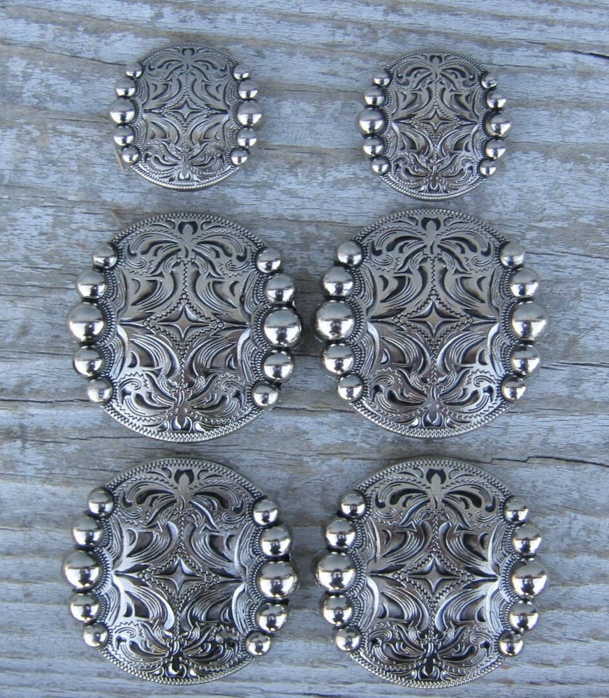 Engraved Spot Concho Screw Back Saddle Set 1" 1-1/2"