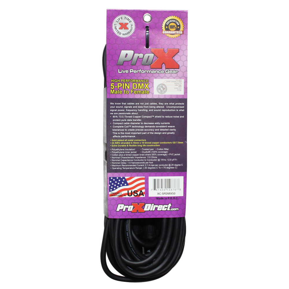 10 ProX 5 Pin High Performance Data Lighting DMX Cable 50 FT