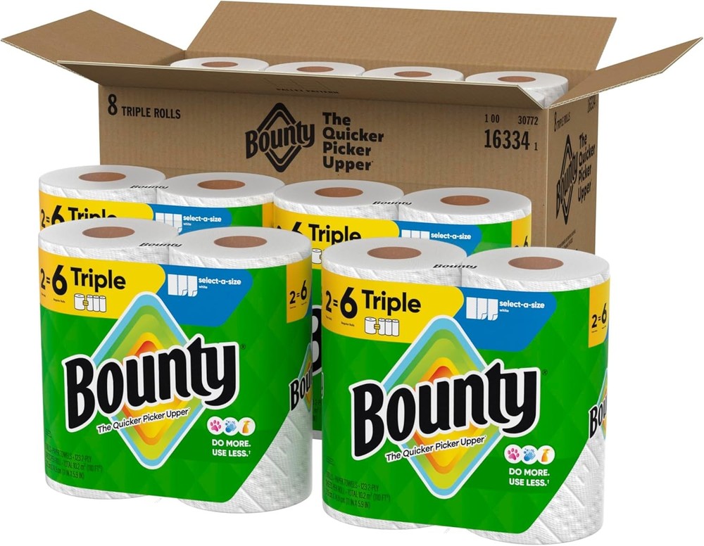 Bounty Select-A-Size Paper Towels, White, 8 Triple Rolls = 24 Regular Roll