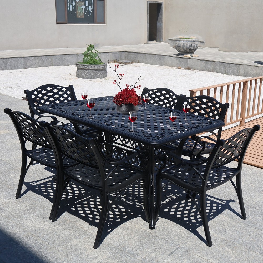 Black Aluminum 60 Inch Outdoor Patio Rectangular Dining Table Garden