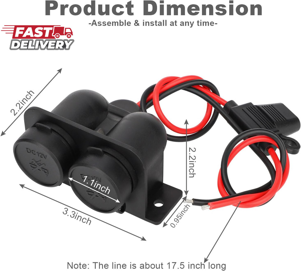 1PCS Cigarette Lighter Socket with Blade Fuse, 2-Socket Cigarette Lighter Splitt