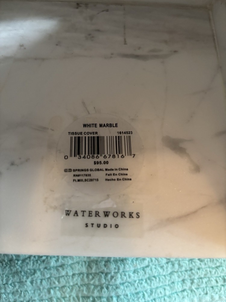 WATERWORKS STUDIO WHITE MARBLE TISSUE COVER BOX