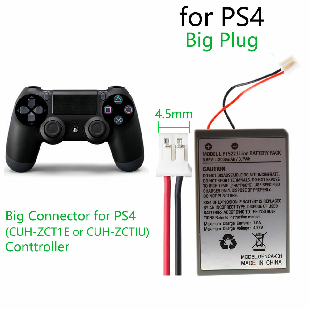 2 Pack 2000mAh 3.7V Replacement Battery for Sony PS4 Controller + Charging Cable