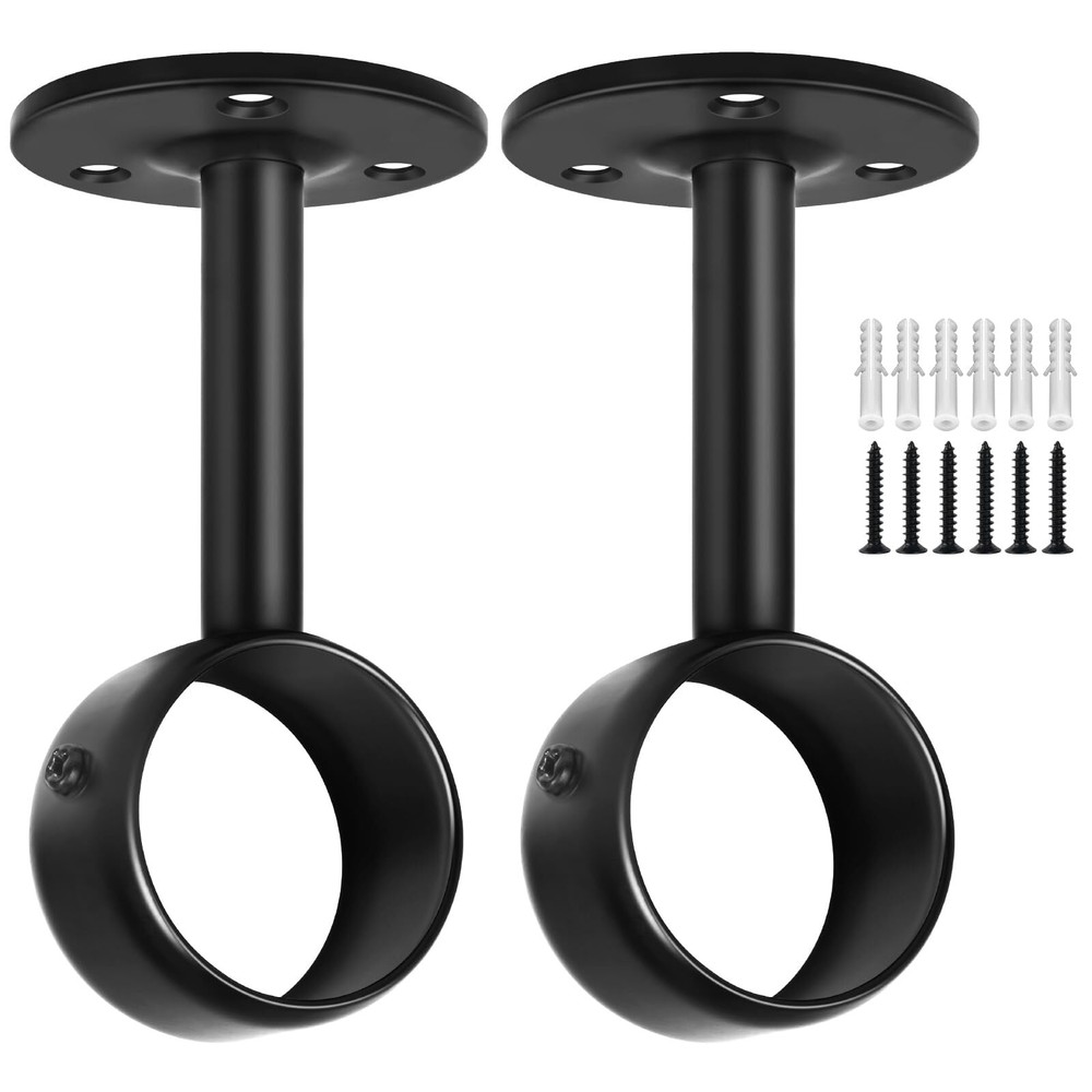 2 Pack Heavy Duty Ceiling Curtain Rod Brackets Holder Drapery Closet Rod Support