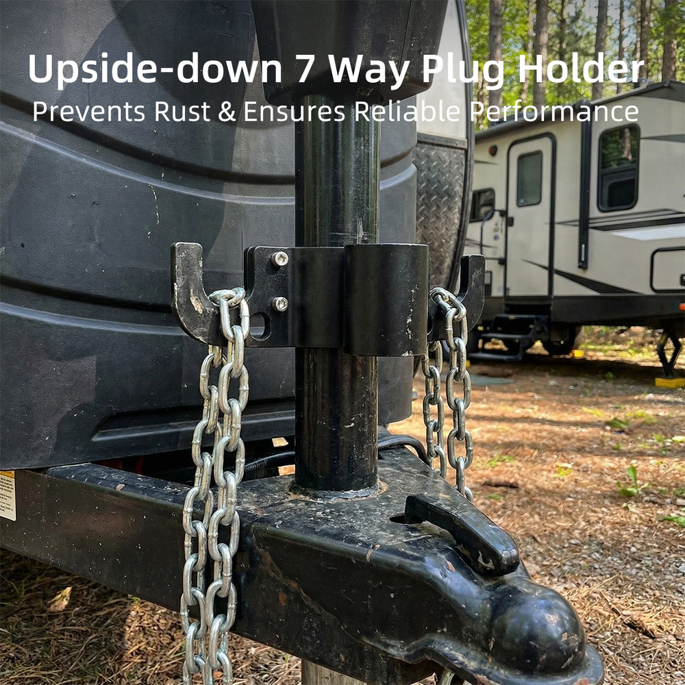 Aluminum Trailer Chain Holder 7-Way Plug Organizer 2” /2-1/4” Camper Tongue Jack