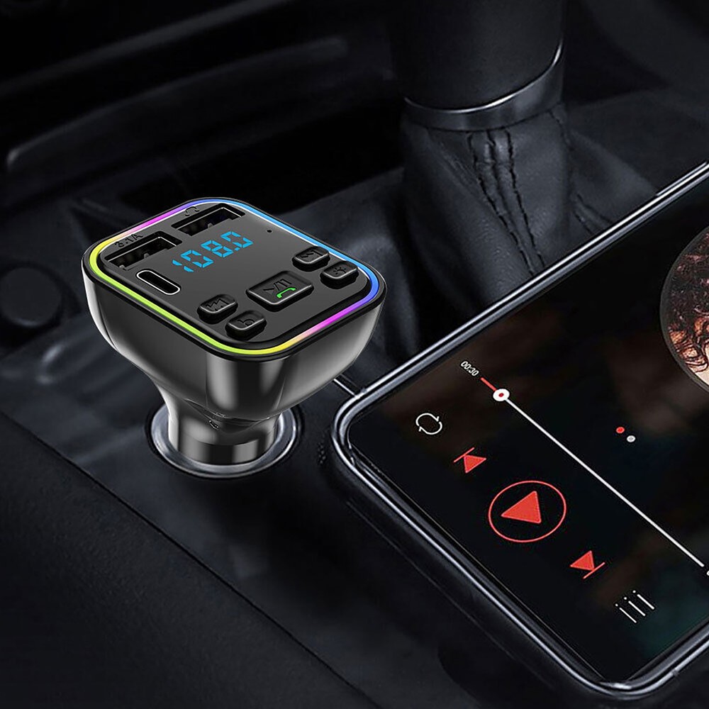 12V-24V Car FM Transmitter Adapter Bluetooth Type-C Dual USB Fast Charger