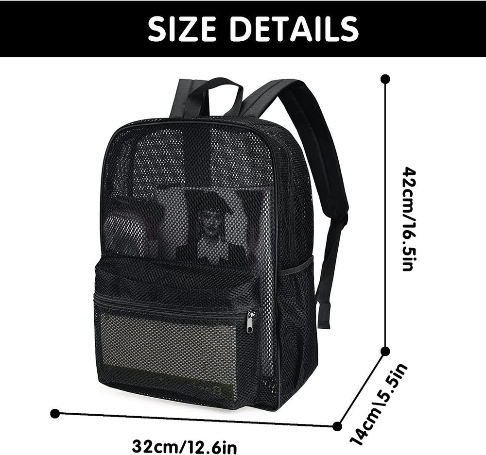 MCWTH Heavy Duty Mesh Backpack, See Through College Student Black