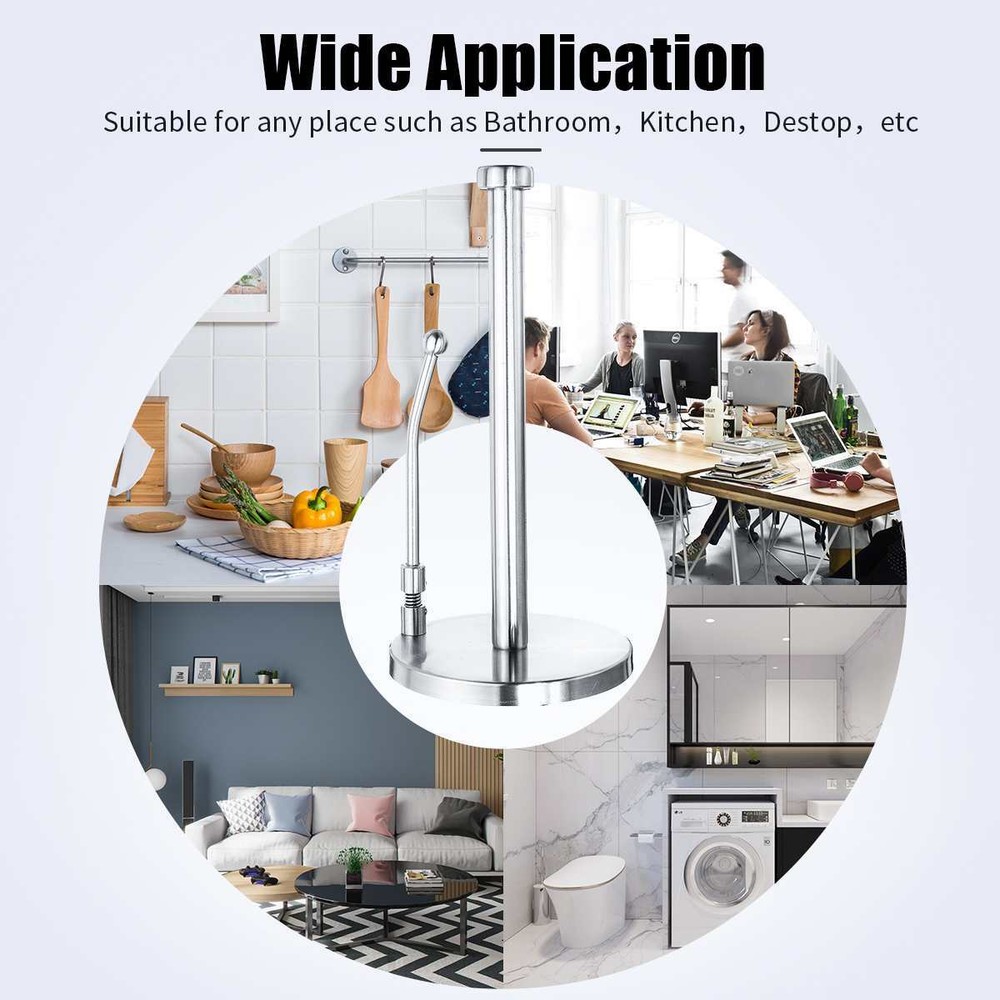 New Kitchen Stainless Steel Towel Roll Holder Pole Stand Storage Solution Silver