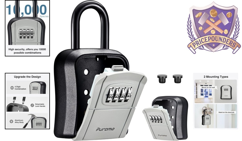 Stylish Gray Key Lock Box - 4-Digit Code, Weatherproof Portable Safety Storage