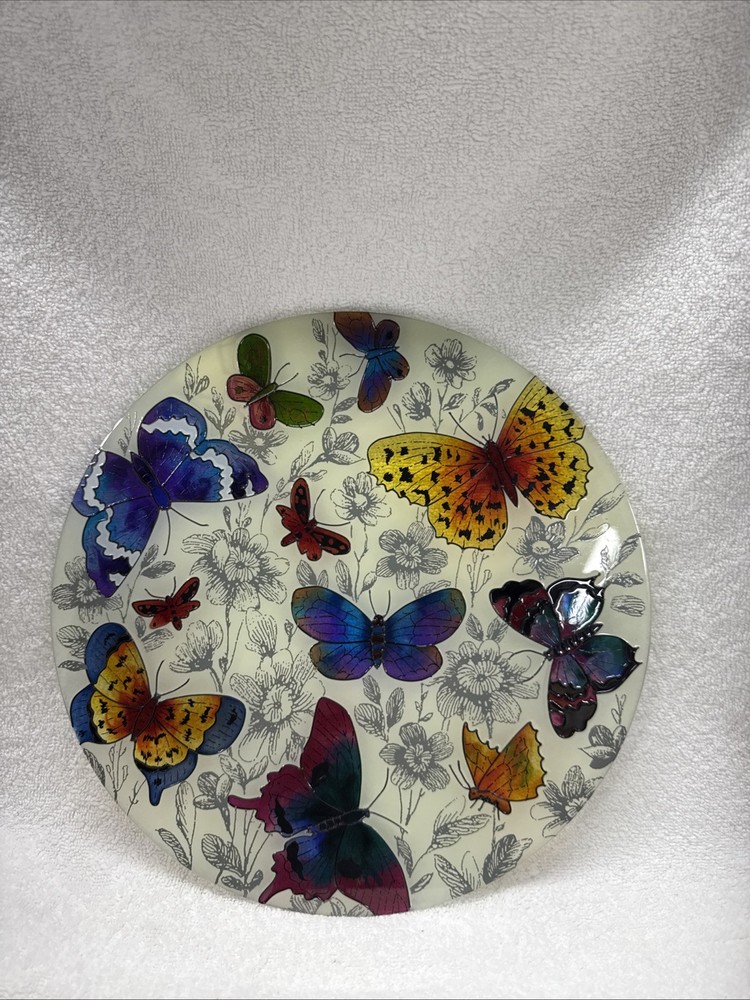 10” Round Flat Glass Butterfly Decor