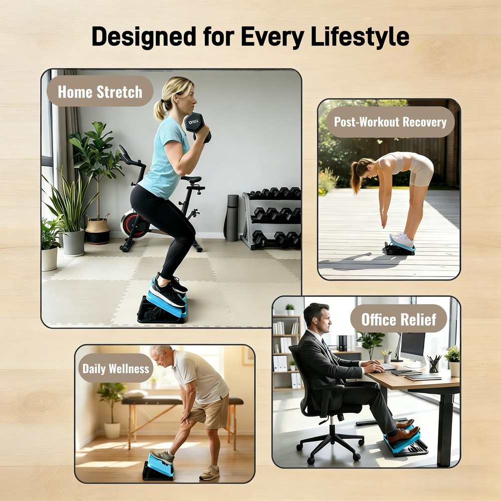 Calf Stretch Board with Timer & Resistance Bands, 6-Level Adjustable Slant Bo...