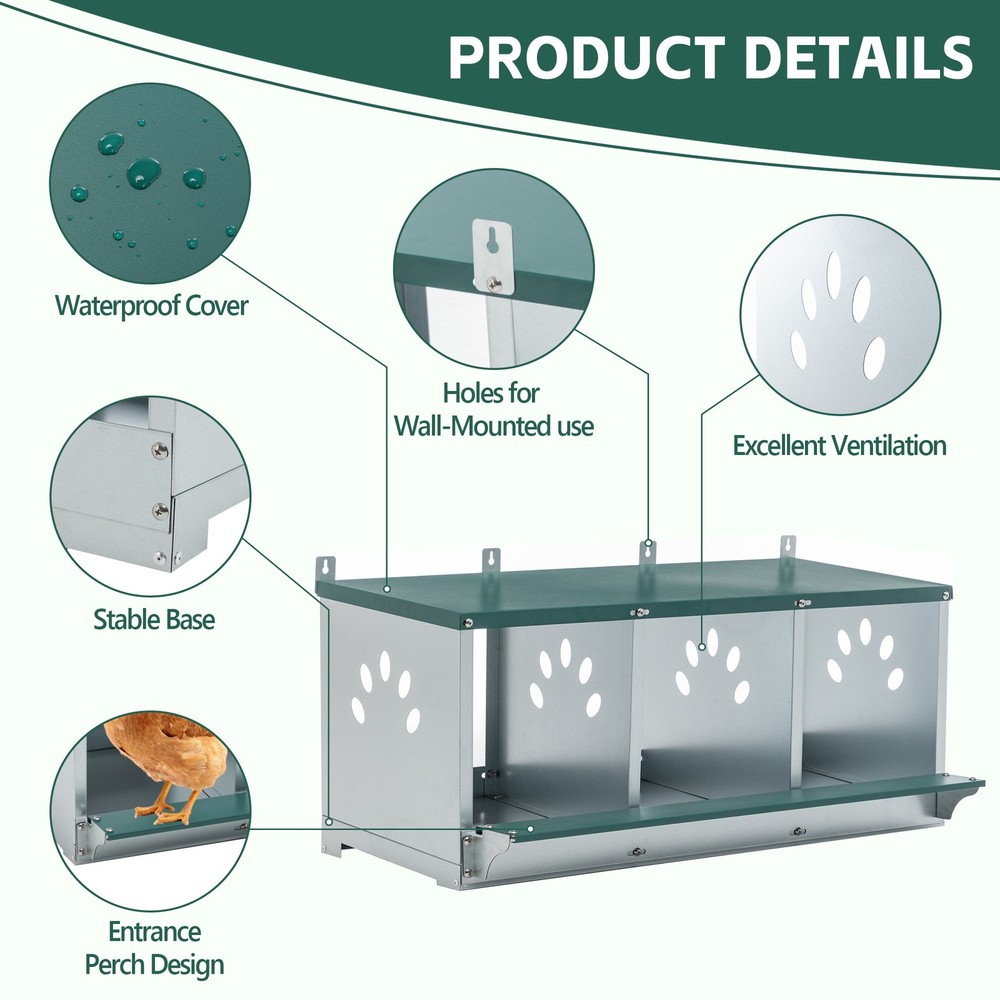 Metal Nesting Boxes for Chicken 3 Compartment Nesting Box Galvanized Steel