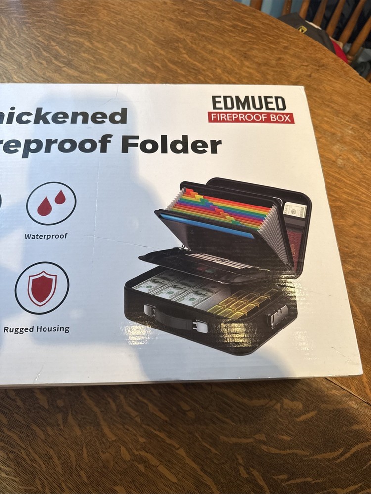 EDMUED Fireproof Document Box with Combination Lock, Fireproof Water Resistan