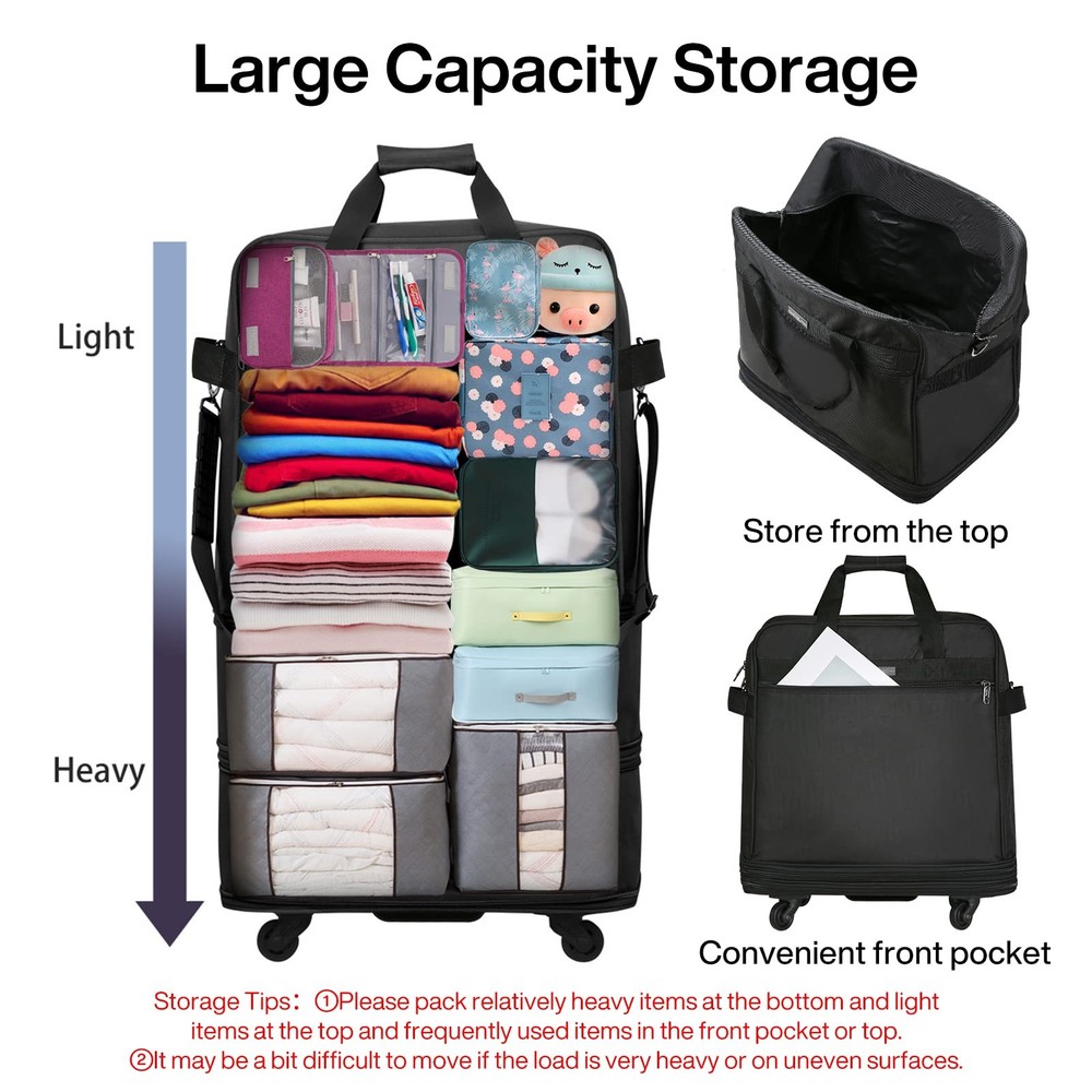 Hanke Suitcases with Wheels Expandable Foldable, Black Upgrade Version
