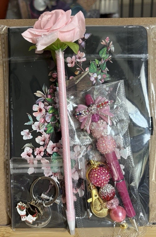 HANDCRAFTED BEADED Key Chain,& NOTE PAD SET Beaded Pen I Kit
