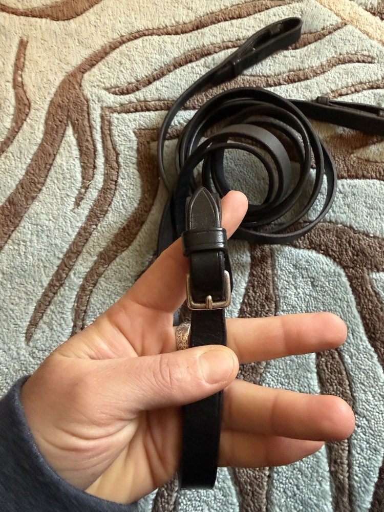 High-End Flat Leather Snaffle Reins Black Full Size EUC