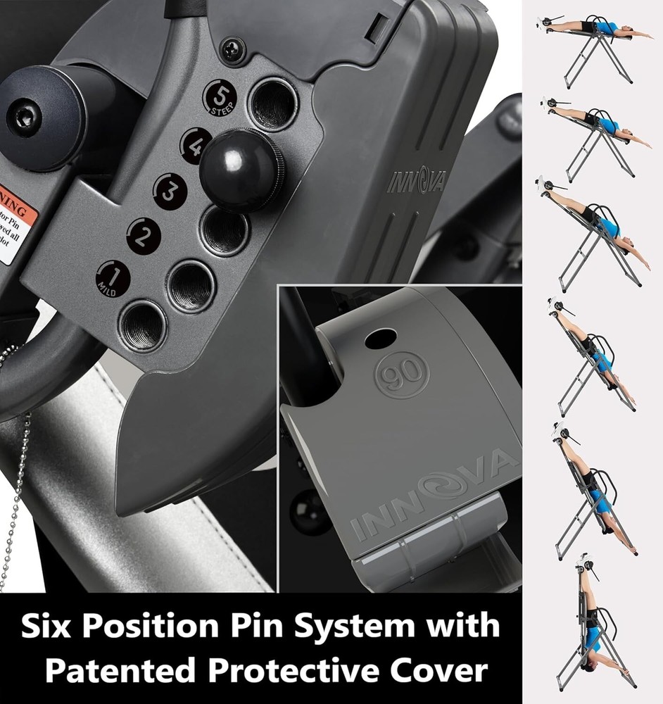 Innova Inversion Table with Adjustable Headrest, Reversible Ankle Holders, an...