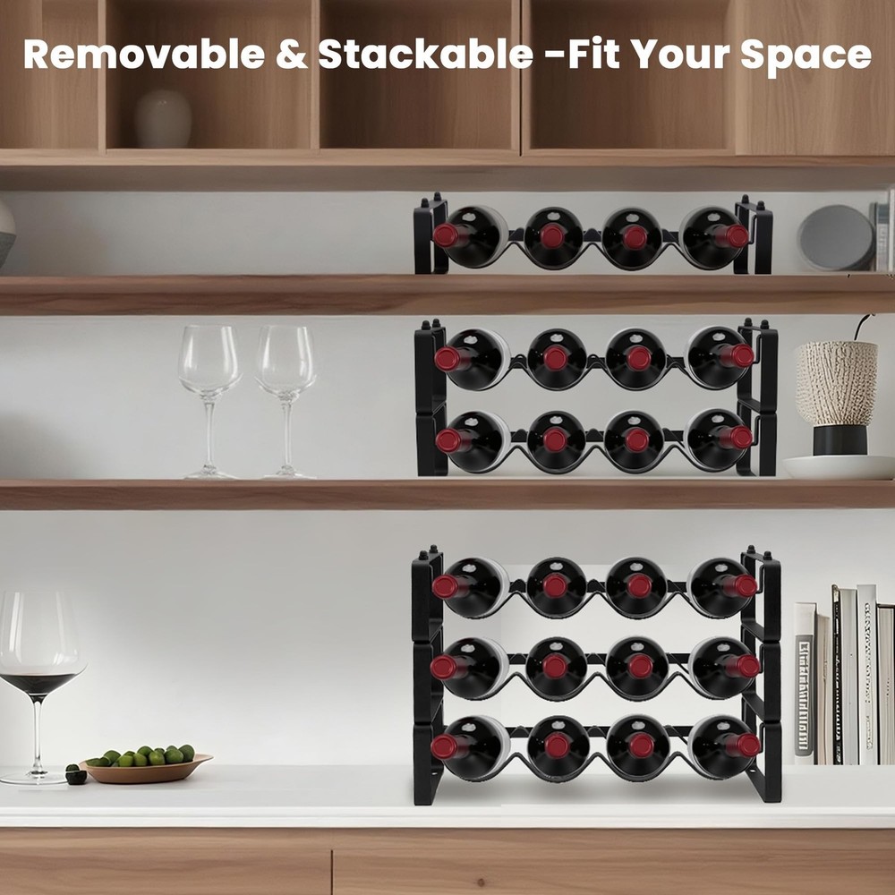 Stackable 4 Bottles Wine Rack – Compact Metal Wine Holder for Countertop,