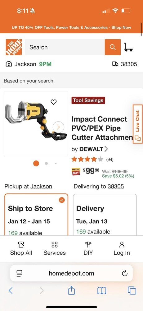 DEWALT Impact Connect PVC/PEX Cutter Attachment