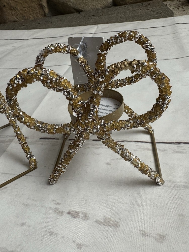 34th & Pine Gold Bow Tealight Holder Set