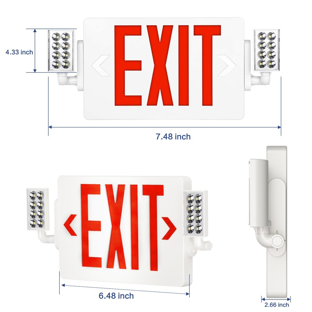UL Listed-4 Packs Led Red Exit Sign Combo with Lights Battery Backup Set.
