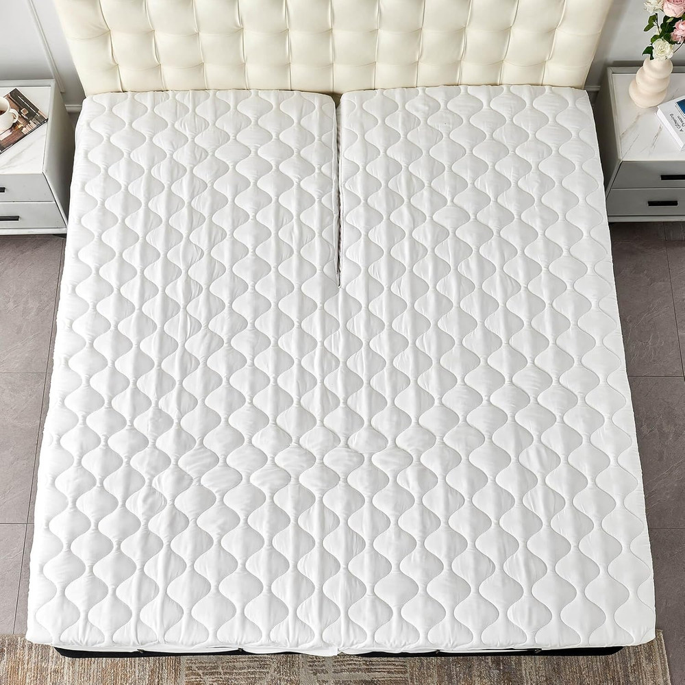 Kingnex Waterproof Quilted Split Top King Mattress Protector Pad for Adjustable