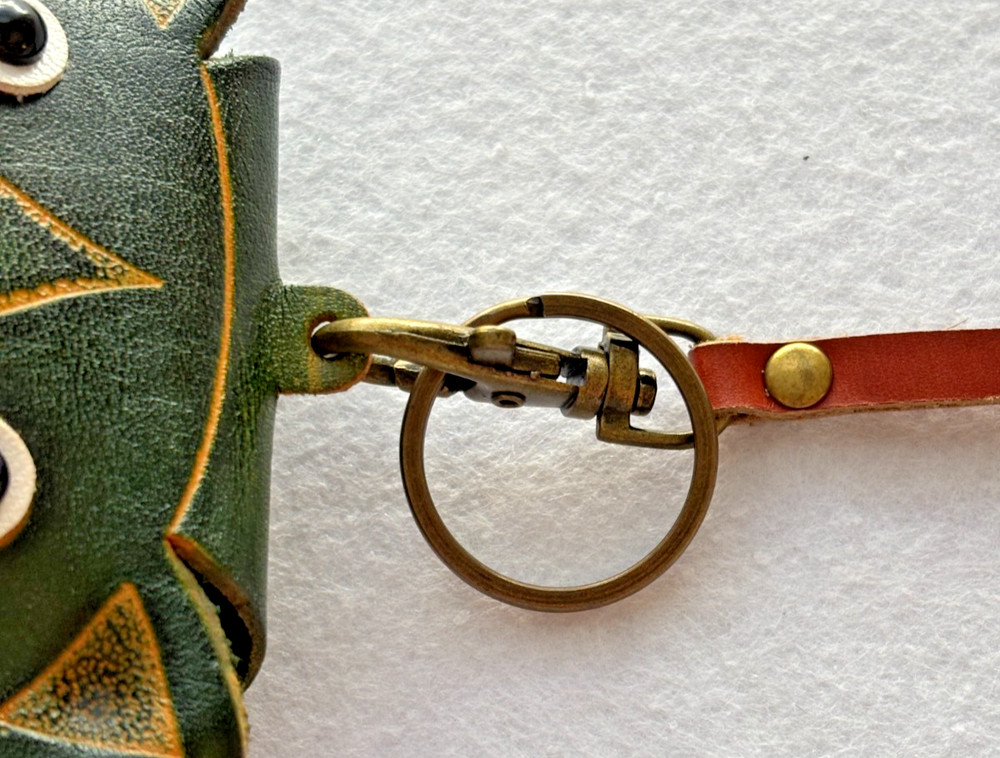 Leather Cat & Mouse Coin Purse Key Ring Zip Closure